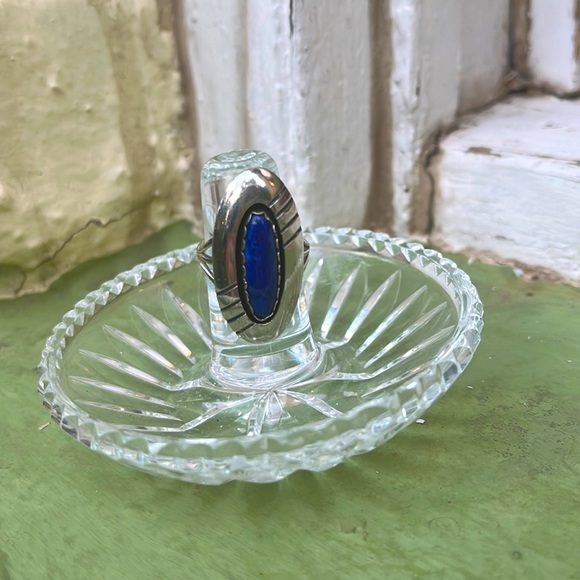 Vintage Sterling Silver Lapis Oval Ring by Navajo Artist PP - Picture 3 of 16